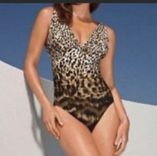 Carmen Marc Valvo Leopard Shirred Swimsuit Cheetah Size 4 Made In USA Mint