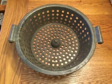 Antique Colander Strainer 15 inch Diameter with Metal Wrapped Handles