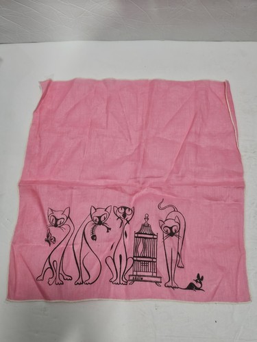 Vintage 1960s Wilcke Linen Hanky Hankerchief Pink Siamese Cats Very Rare Print - Picture 7 of 7