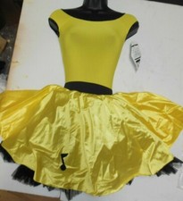 2 PC DANCE COSTUME Buttercup Yellow Leotard Satinette Skirt Girls Medium