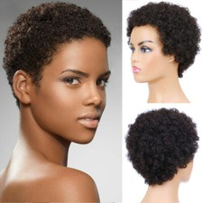 Black Afro Curly Human Hair Wig Curly Black Pixie Cut Wigs for Women Glueless