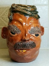 Well Made Vintage Face Jug 1993 Artist Signed Touchstone's Mountain Man 8 1/2" 