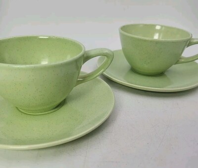 2 Monterey Made In California  Tea Cups And Saucers Green 