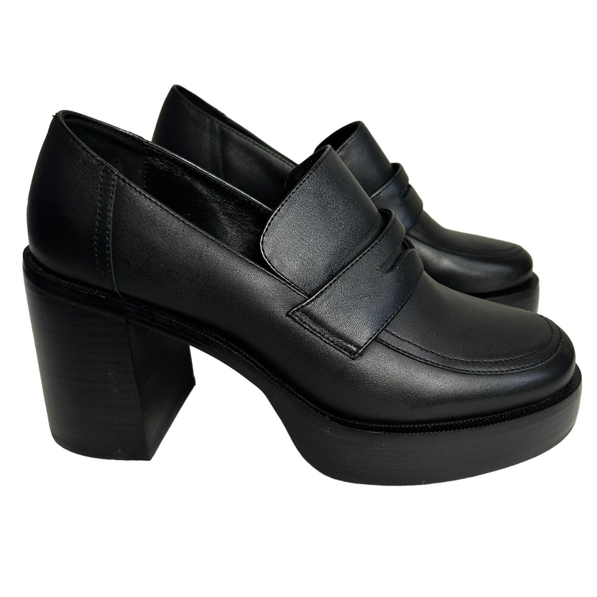 TONY BIANCO Shoes Womens 9 Black Chunky Loafers Leather Y2K