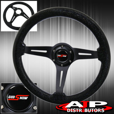 Universal 345mm 3 Spokes Black Wood Steering Wheel Flakes Jdm Godsnow Button