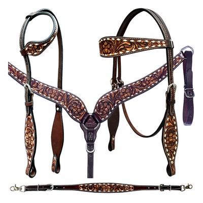BE Bar H Equine Genuine Western American Leather Horse Premium Headstall &
