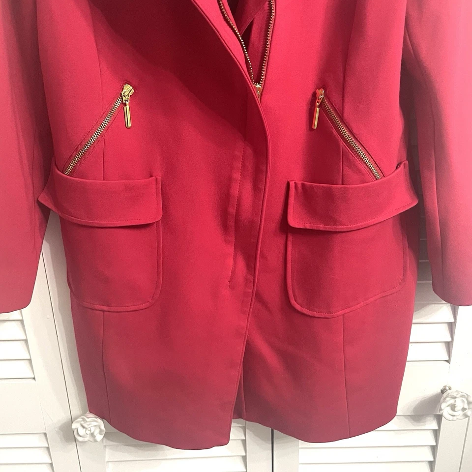 Chaqueta Chico's Mujer Roja Ponte Cremallera Blazer Bolsillos Longline Dorado Herrajes Mediana Foto 4 de 4