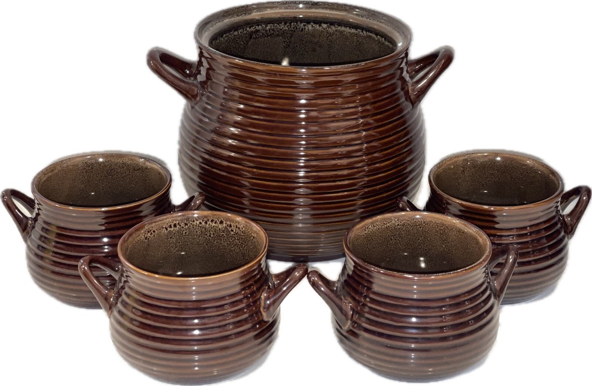 Crate and Barrel Brunswick Stoneware Brown Soup Tureen W/ Bowls