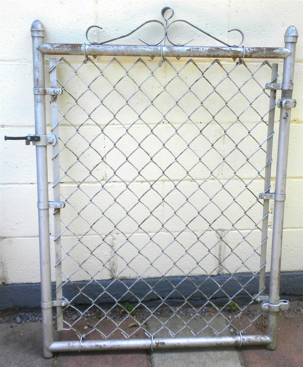 VINTAGE 1950'S SILVER WROUGHT IRON AND CHAINLINK FENCE GARDEN GATE