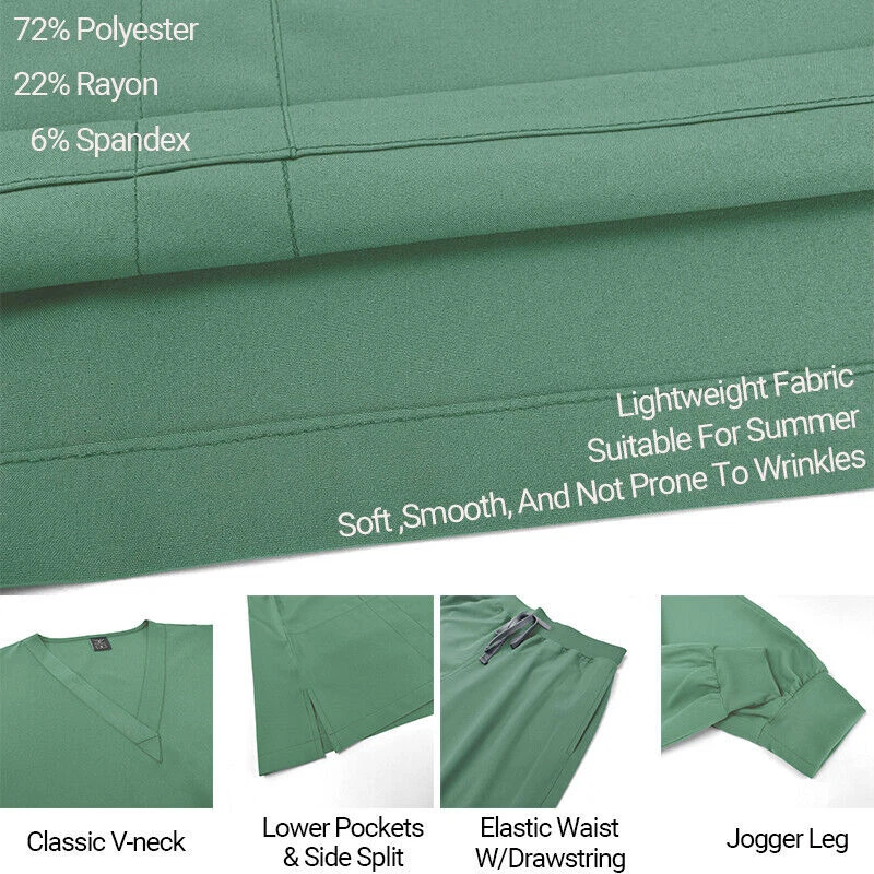 Stretch Medical Nurse Uniform Women Scrub Set V-Neck 3-Pocket-Top Jogger Pants - Image 3 of 4