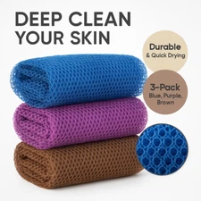 African Exfoliating Bath Net Sponge 3 Pack Long Body Back Scrubber for Shower