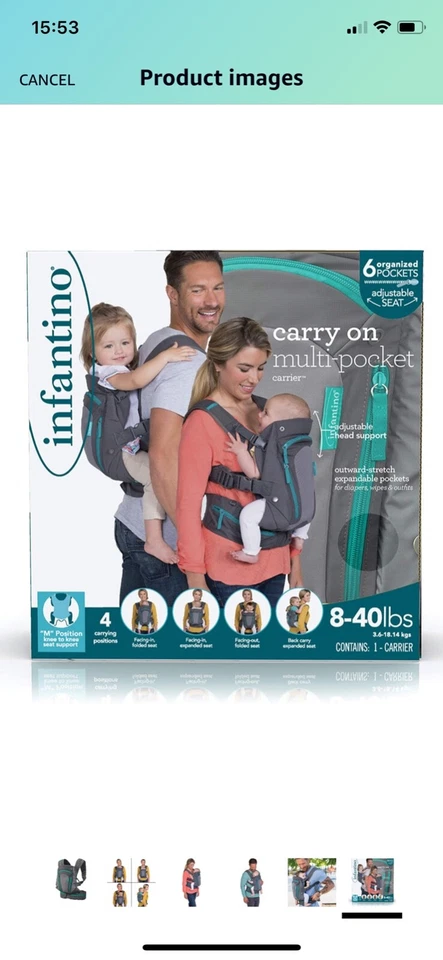 Mochila portaequipajes Infantino de mano con múltiples bolsillos para niños pequeños/bebé 8-40 libras Foto 3 de 3
