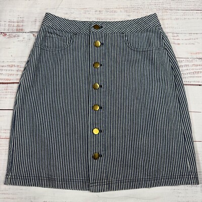 Le Mont Saint Michel Womens Pascale Striped Skirt Sz 34 US 2 Blue Button Front