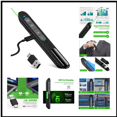Wiederaufladbare USB C Presenter mit 2.4 GHz Wireless Powerpoint-Fernbedienung