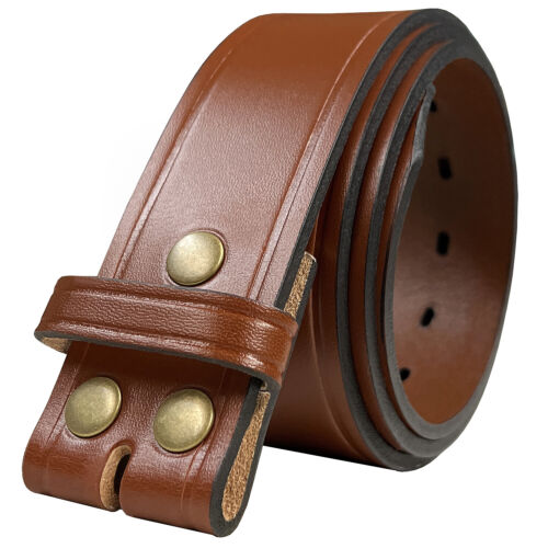 Alabama Two Lines Smooth One Piece Full Grain Cowhide Leather Belt Strap 1-3/4" - Picture 9 of 9