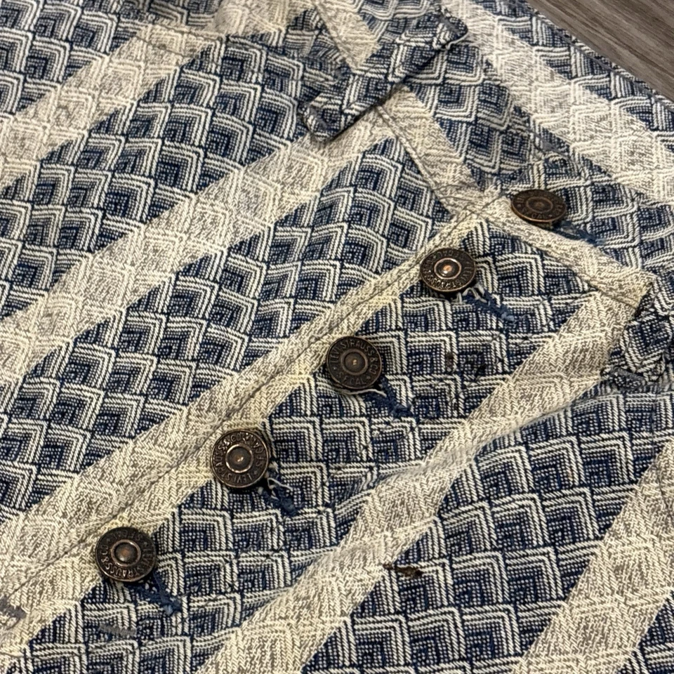 Pantalones Jean Vintage LEVI'S Patrón Geométrico BELL BOTTOM Años 70 Botón Mosca Foto 3 de 4