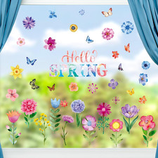 99 Pcs Spring Window Clings Flower Butterfly Window Stickers PVC Removable Summe