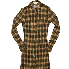 Michael Kors Women's Size 8 A-Line Dress Brown Plaid Mid Calf Casual Polyester
