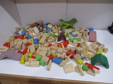 LOT of 295 Solid Natural Wooden Toy Building Blocks in Excellent Con 13 pounds