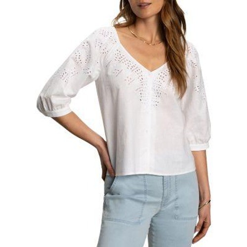Sanctuary Eyelet Linen Blend Top Size Medium Peasant Cottagecore Granny Boho NWT
