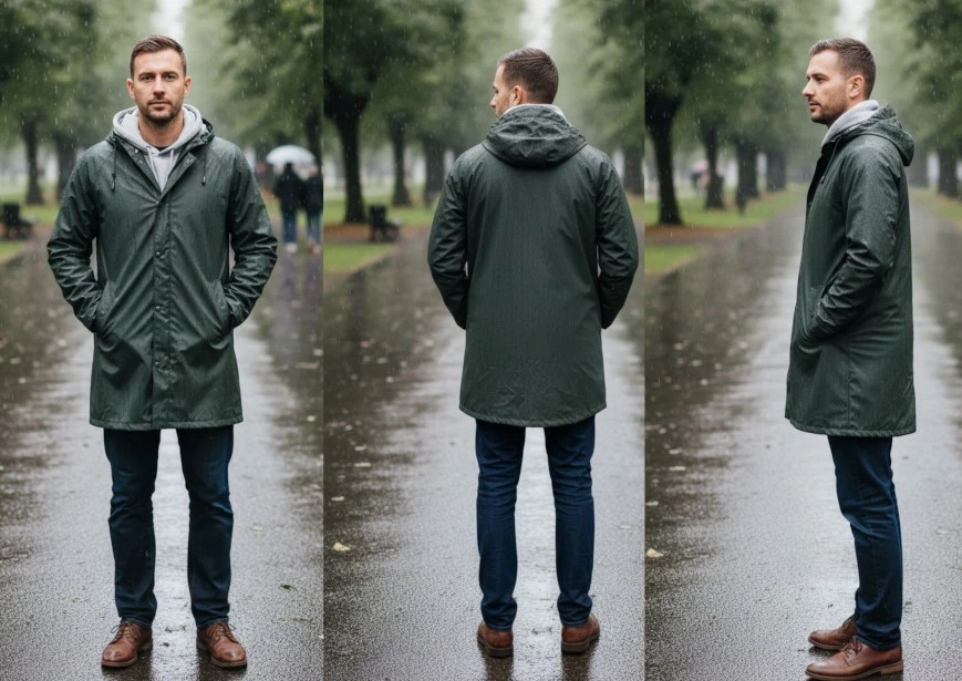NEW Waterproof Fishing Workwear Hiking Rain Jacket Unisex XL dark green Outdoor
