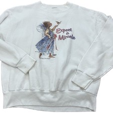 Vintage Made In USA L Expect a Miracle Angel Crewneck Sweatshirt Air Waves White