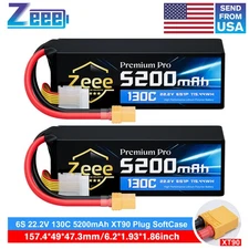 2x Zeee 22.2V 130C 5200mAh XT90 6S Lipo Battery Ultra-Low Internal Resistance