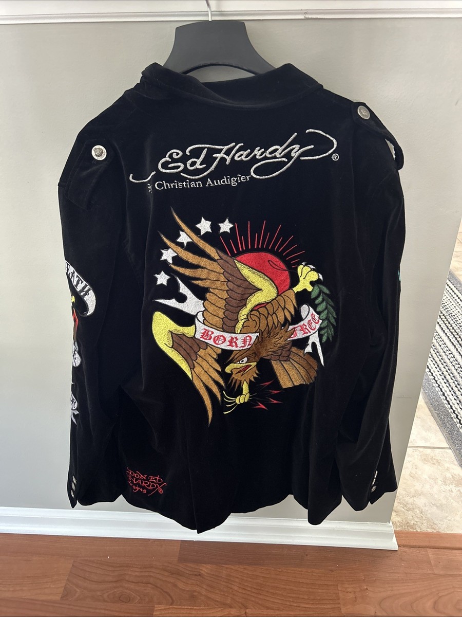 Ed Hardy Christian Audigier Suit Jacket Blazer Black Velvet