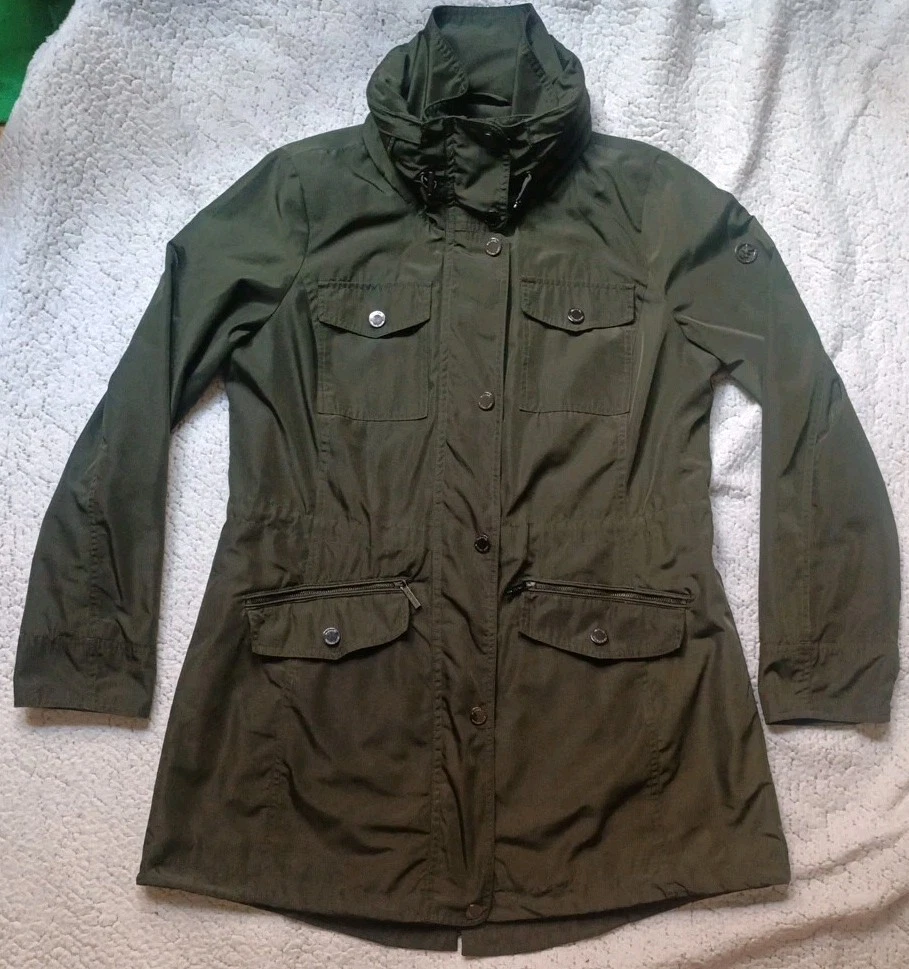MICHAEL KORS Giacca donna lunga antipioggia zip a scatto davanti verde scuro taglia M 344