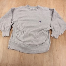CHAMPION reverse weave crewneck sweatshirt LARGE tag vtg 80s usa made blank gray