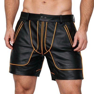Neu Herren Schwarz Reißverschluss Ledershorts | Echtes Lammfell Leder Bluff S...