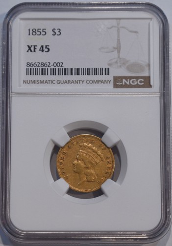 1855 Indian Princess Head Gold $3 NGC XF45 - free shipping!!!