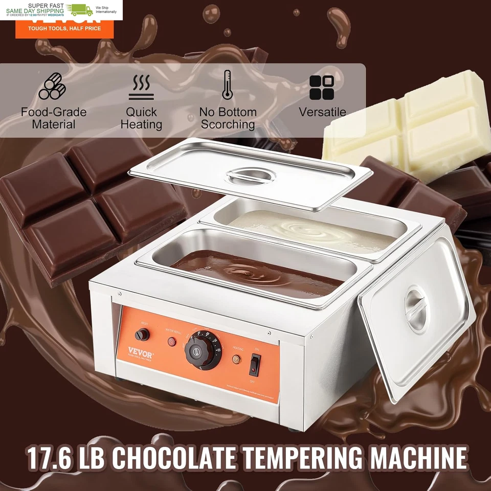 Olla de fusión de chocolate de 17,6 libras 2 tanques control de temperatura 86 ~ 185 ° F, 1500 W acero inoxidable Foto 2 de 4