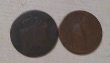 2 alte Münzen in schlechtem Erhaltungszustand, um 1800.