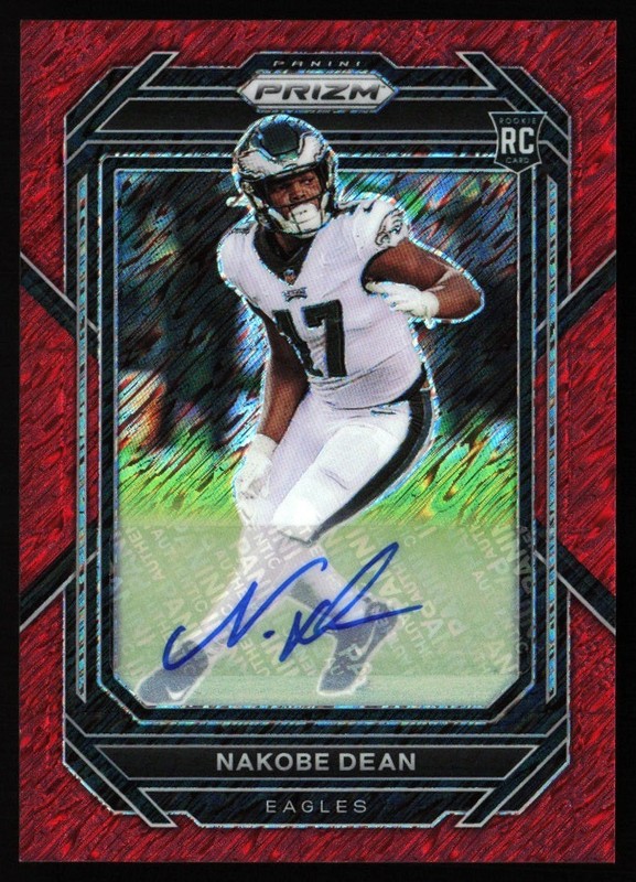 2022 Panini Prizm Red Shimmer Prizm 14/35 Nakobe Dean Rookie Auto #399 ES6