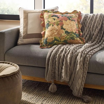 Square Floral Bloom with Scallop Flange Throw Pillow - Threshold designed with