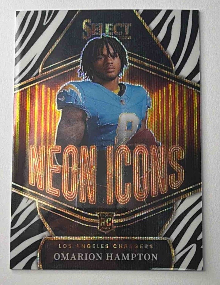Omarion Hampton 2025 Panini Select #15 Neon Icons Zebra Prizm SP Chargers RC