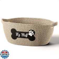 Dog Toy Basket - 100 Cotton Rope Woven Dog Toy Box for Living Room Area - Ch...