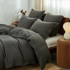 Simple&Opulence 100% Washed Linen Duvet Cover with Embroidered, Twin Size(78"...