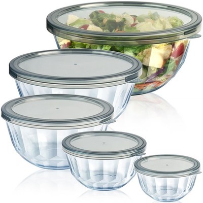 Mixing Bowls with Airtight Lids Sets, 5 Packs Thick Glass Nesting Bowls for K...