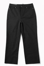 Women's Black Straight Pants Stretch Flat Front Button Zip Casual Solid