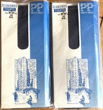 2 PRs  Pretty Polly Diamonds Patterned 100% Nylon Tights, Gun Metal 36-42” Hip