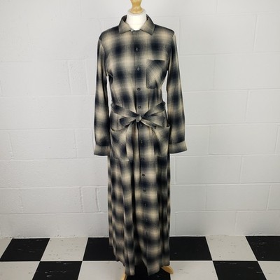 RRL Maxi Hemd Kleid 3 / UK 12 kariert Karo Gürtel lang Double RL Ralph Lauren