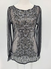 Whimsigoth Embroidered Sheer Mesh Top Size S / M Floral Whimsy Fairy Festival