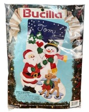 Vintage Bucilla Felt Applique Christmas Stocking Kit Santa  Snowman Deer 82904