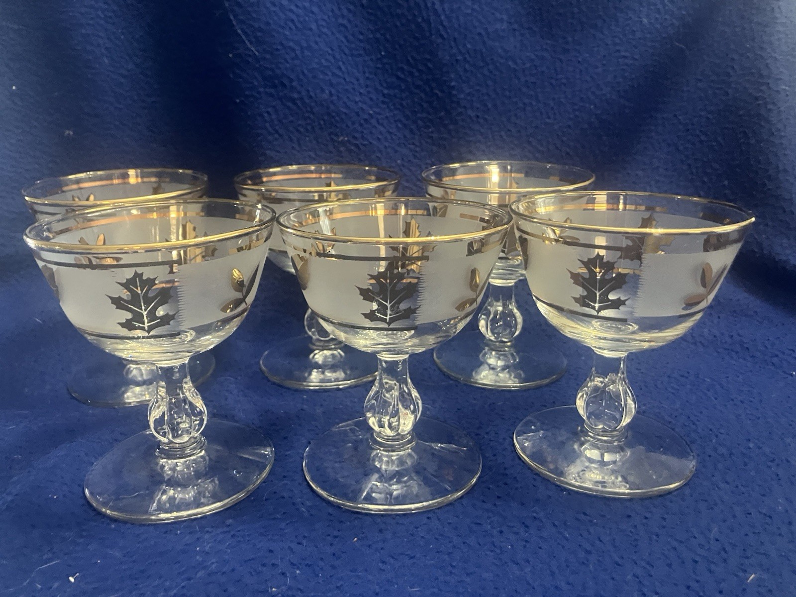 Qty 6 - Vintage Libbey “Golden Foliage” Liquor Cocktail Glasses, 1950s