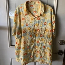 Earthbound Men’s Short Sleeve Button Up Shirt Groovy Retro Flower Power Size L