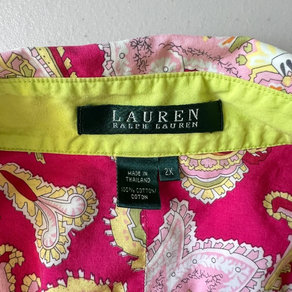 Lauren Ralph Lauren 2X Pink Orange Paisley Print Button Down Shirt Cotton - Image 3 of 4