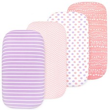 4 Pack Organic Bedside Bassinet Sheets Compatible with Mika Micky, Baby Delight,