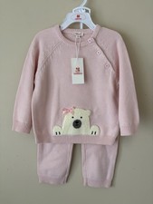 NUEVO CONJUNTO DE PANTALONES SUÉTER CATIMINI 2 PIEZAS BEBÉ RUBOR OSO POLAR TALLA 24 MESES